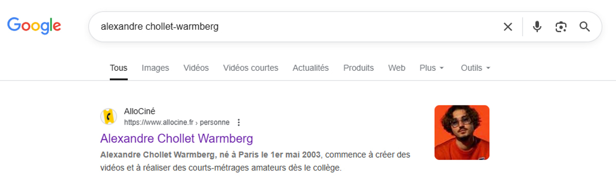 Biographie Google d'Alexandre Chollet-Warmberg